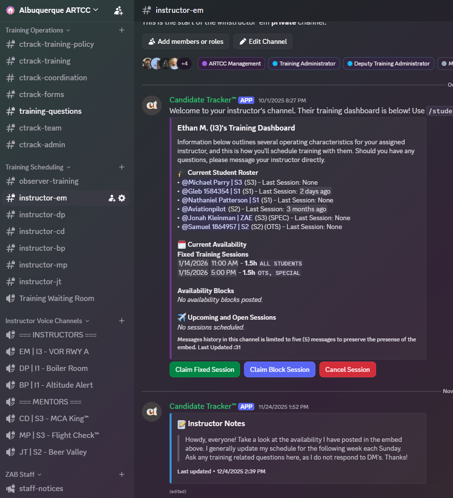 CTrack instructor dashboard with student management