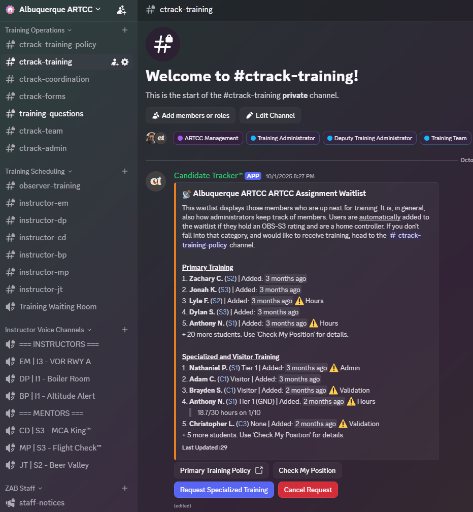 CTrack Discord Bot - Training waitlist management and session scheduling