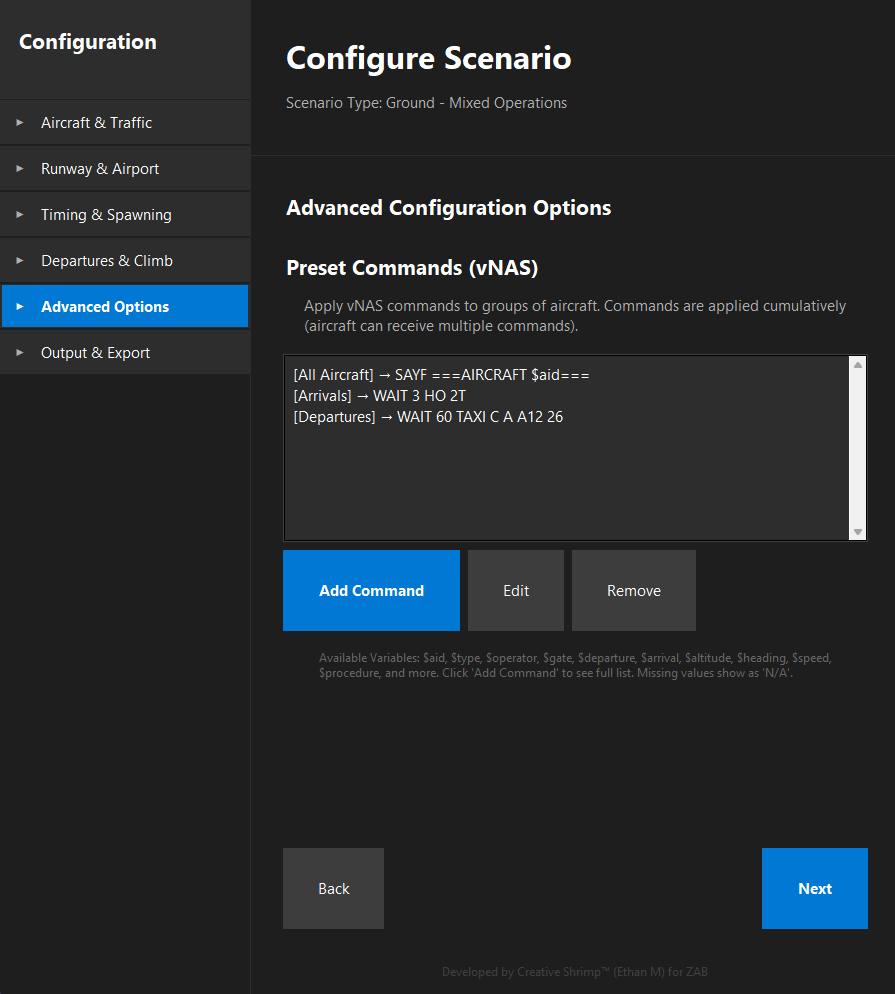 SSG configuration options panel
