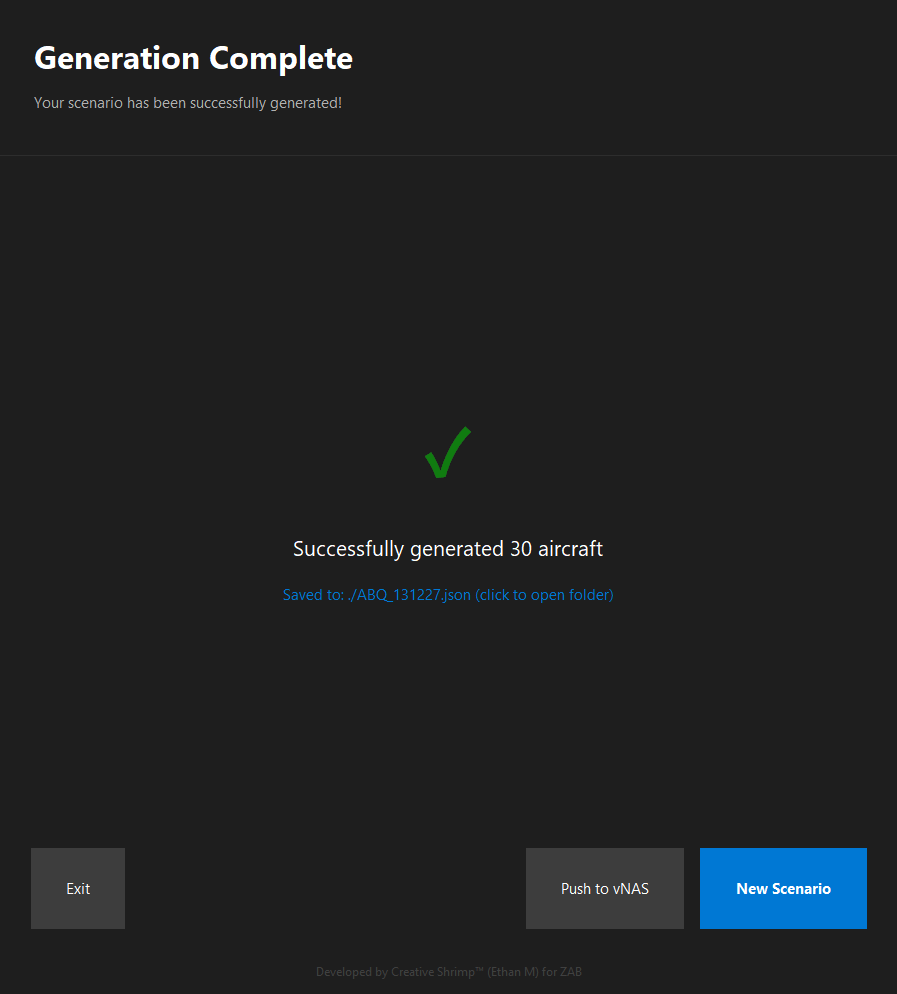 SSG generated scenario output