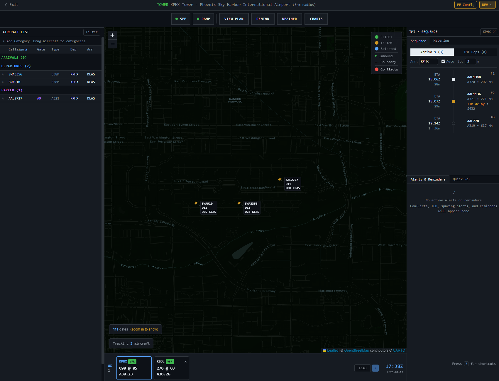 VATDS Main Interface - Real-time traffic display with aircraft tracking and datablock management